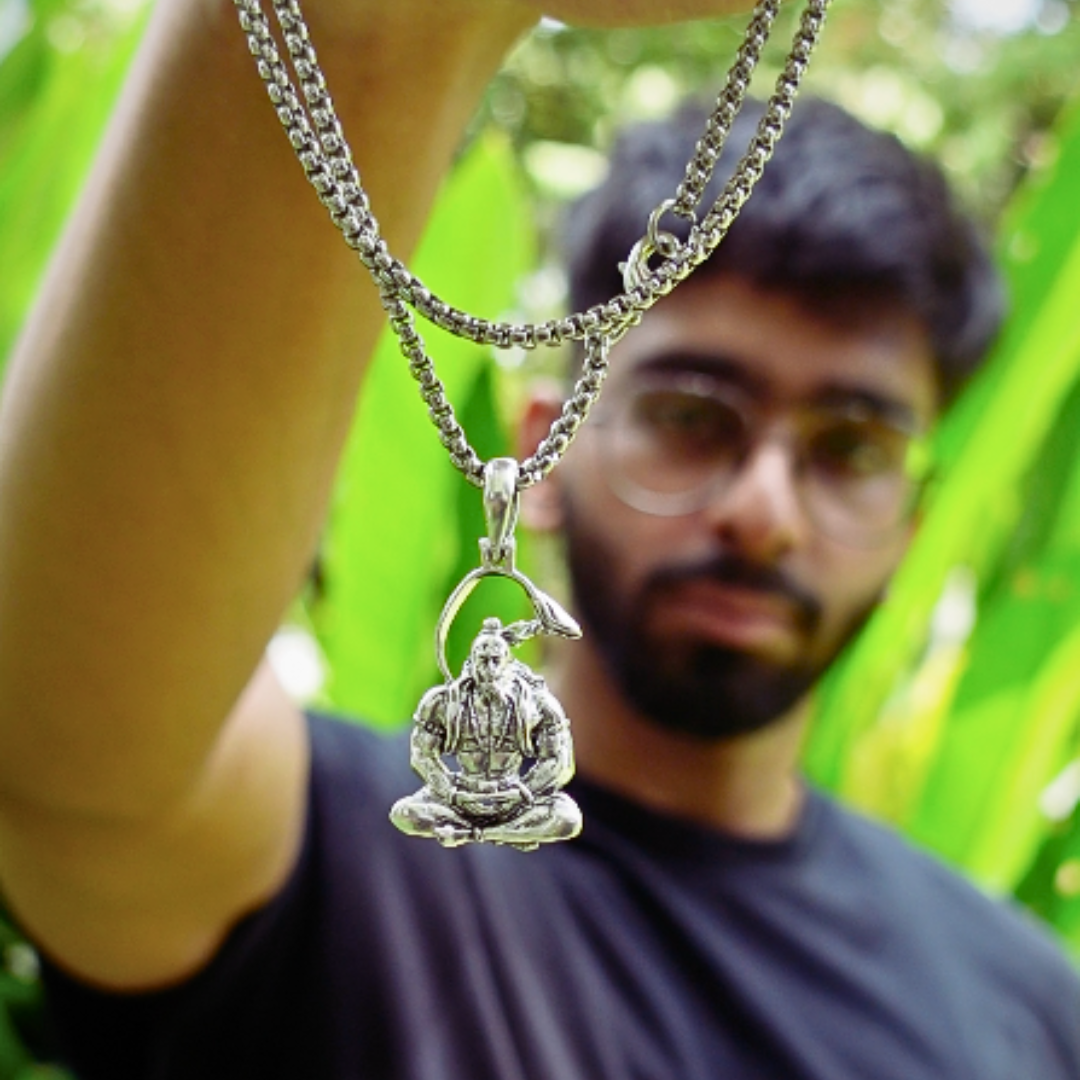 Lord Hanuman Meditating Pendant + Chain